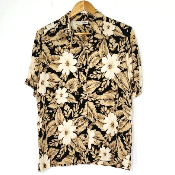 Alfred Dunner Vintage Hawaiian Short Sleeve Blouse Pads Top Button Front Retro - Picture 1 of 12